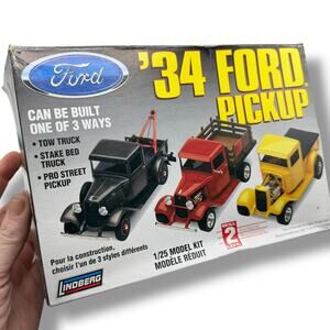 vintage Lindberg 1/25 '34 Ford Pickup 3-in-1 plastic model kit.